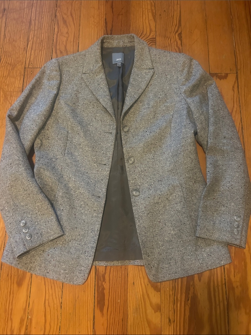 Anne Klein Gray Wool Tweed Blazer Jacket